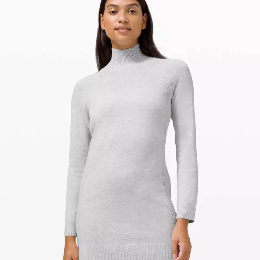 Lululemon Women's Keep it Cozy Silk Blend High Neck Knit Dress - Light Grey